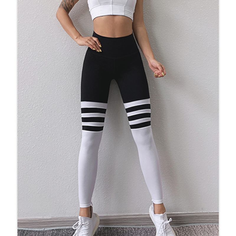 Noi jambiere sport cu talie mare pentru femei dungi de moda pantaloni de yoga high stretch pantaloni de sport respirabile pantaloni de fitness