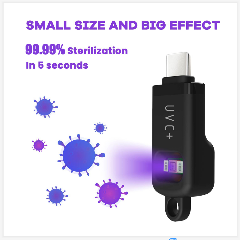 Sosire nouă: Sterilizator UVC + LED Portabil 99% Sterilizare în 5 secunde