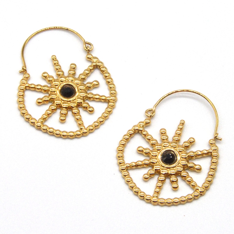 Bijuterii placate cu aur pentru femei, stil boem, cercei de agat negru floral vintage, fabrica de prelucrare a bijuteriilor din China Ruifanbao