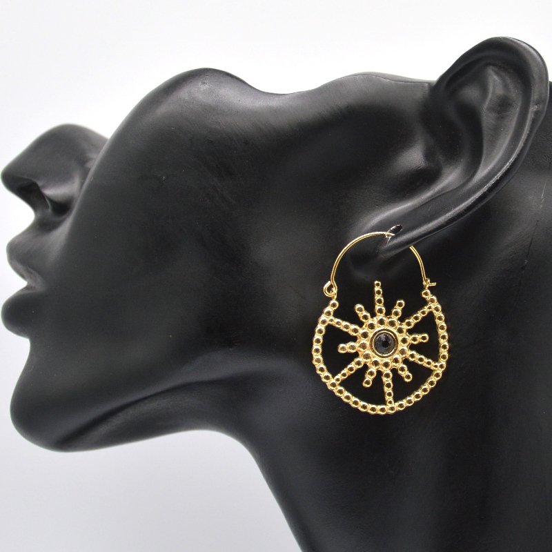 Bijuterii placate cu aur pentru femei, stil boem, cercei de agat negru floral vintage, fabrica de prelucrare a bijuteriilor din China Ruifanbao