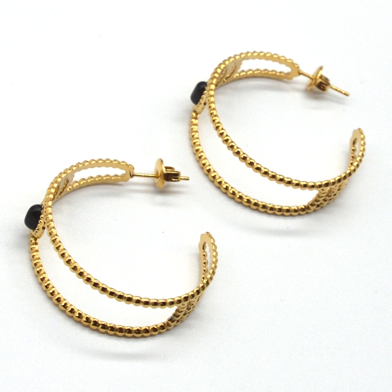 Cercei cu cerc de aur, cercei cu cerc în formă de C, agat negru, urechi sensibile la femei, bijuterii hipoalergenice, fabrica de prelucrare a bijuteriilor din China Ruifanbao