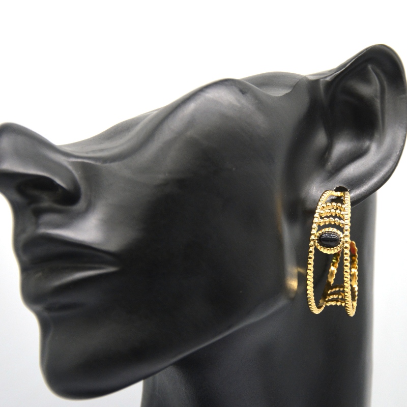 Cercei cu cerc de aur, cercei cu cerc în formă de C, agat negru, urechi sensibile la femei, bijuterii hipoalergenice, fabrica de prelucrare a bijuteriilor din China Ruifanbao