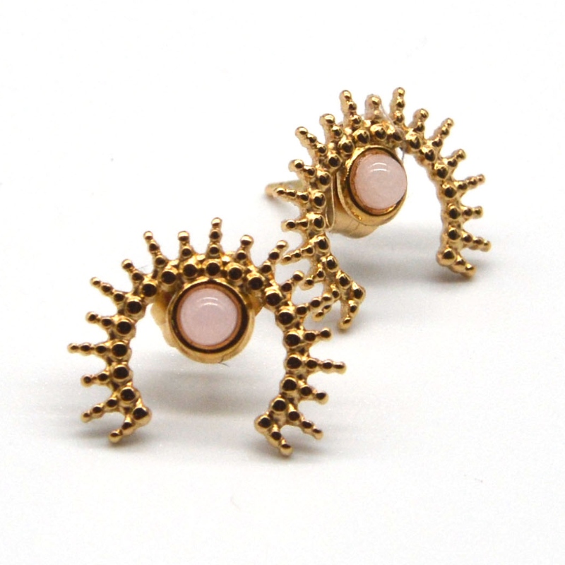 Cercei din agat placat cu aur, cercei din oțel inoxidabil pentru femei, din aur, fabrica de prelucrare a bijuteriilor din China Ruifanbao