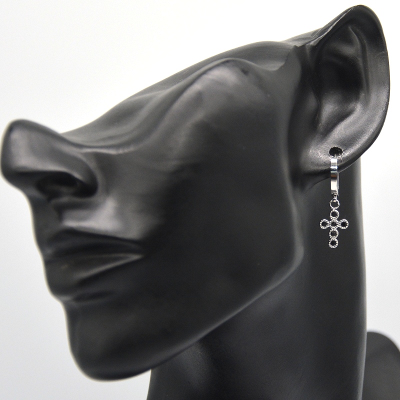 Cercei cu cruce de argint cubic zirconia setarea unghiilor cerc mic cerc cercei suspendate unisex China Ruifanbao fabrica de prelucrare a bijuteriilor