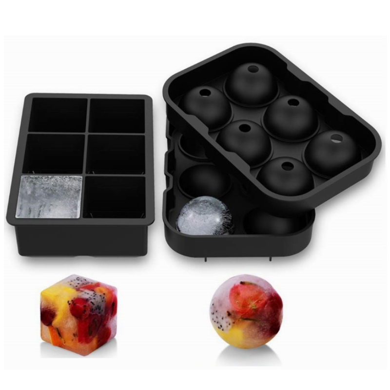 Set cutie pentru gheață din silicon 6 cu 6 zăbrele de gheață 2 bucăți de mucegai de gheață whisky cu ridicata