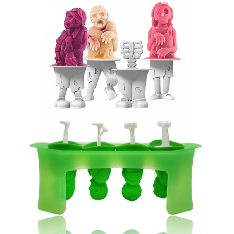 Noul model de înghețată craniu model man zombie model popsicle din silicon cu suport pentru matriță de înghețată manuală DIY