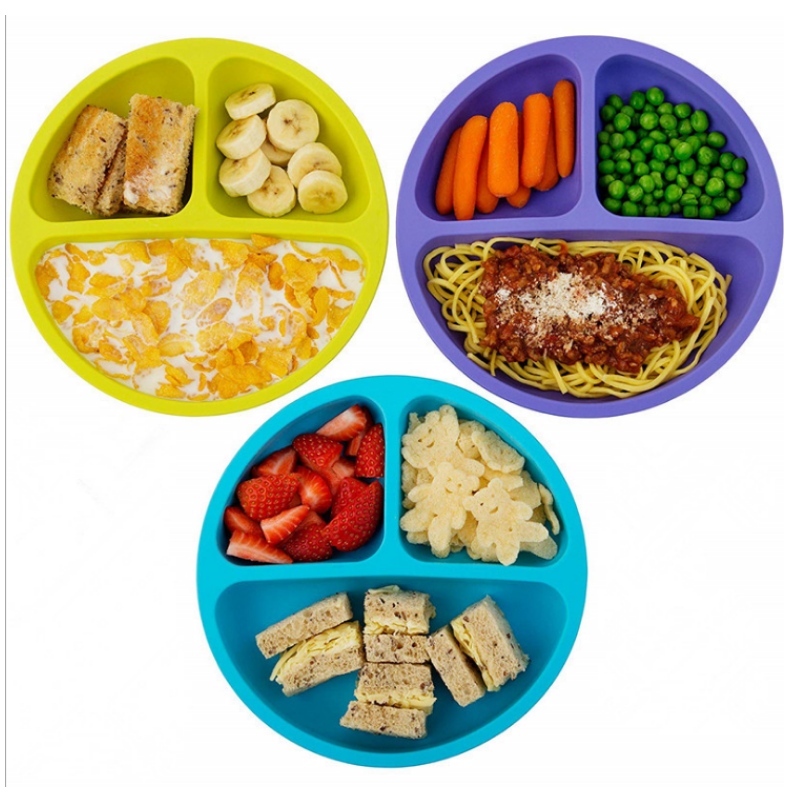 Placă pentru față rotundă din silicon integrată din silicon bol și farfurie din silicon pentru copii