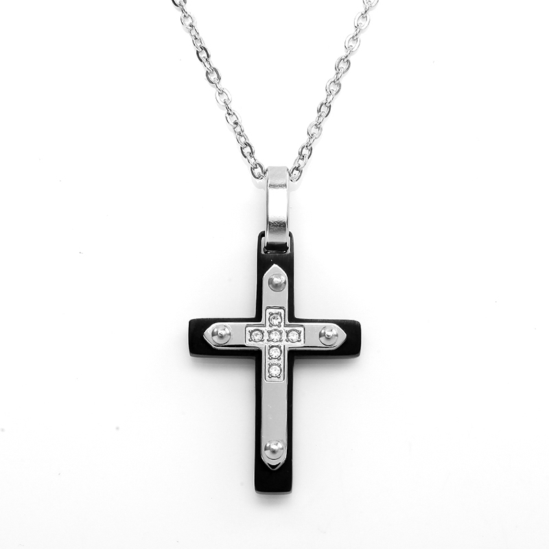 Wholesale Stainless Steel Two-Tone Cross Pendant Italia Necklace