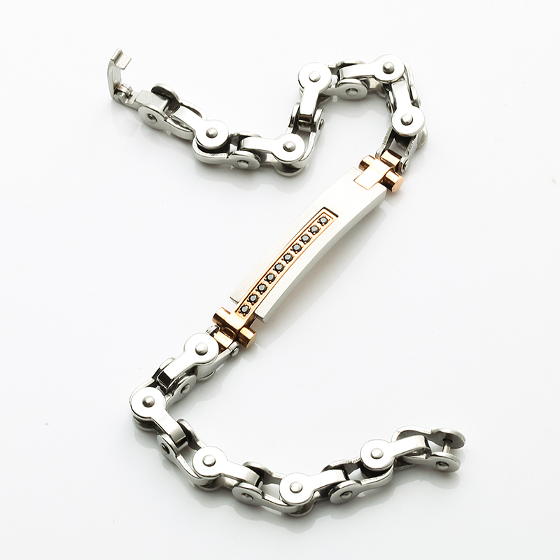 Brățară din oțel inoxidabil cu două tonuri, 18K, placat cu aur din oțel inoxidabil, brățară CNC CZ Stone Fashion