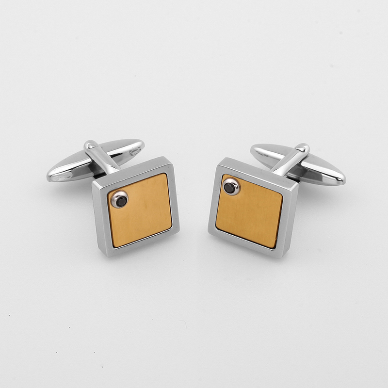 Butoni pentru bărbați, placate cu aur, din oțel inoxidabil, cu pietre negre CZ