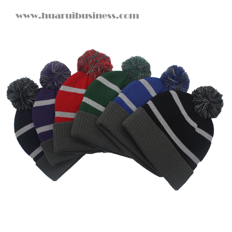 bonetă acrilică cu cămăși, pălărie, tuque, unisex, bonetă de iarnă cu pom pom cu benzi reflectorizante