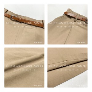 Fustă simplă Minimalist Stil drept Casual Fustă midi personalizată de bumbac și lenjerie de culoare solidă 16532