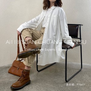 Design liber-montare Minimalist Styllish Casual Culoare Solid ă Imprimată culoare bumbac și lenjerie supradimensionat personalizate 15617 Shirt Dresses