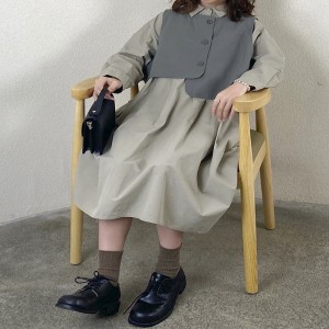 Design liber-montare Minimalist Styllish Casual Culoare Solid ă Imprimată culoare bumbac şi lenjerie supradimensionat personalizat 19530 Shirt Dresses +Waistcoat