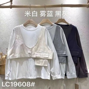 Design fără echipament Minimalist Stil Round Collar Stil cusută mânecă Casual Solid culoare bumbac și lenjerie supradimensionat personalizate 19608 T-shirts +Waistcoats
