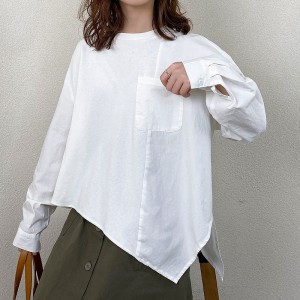 Design fără sudură Minimalist Round Collar stil cusute manșon Casual Solid culoare bumbac și lenjerie supradimensionat personalizat 12678 swatshirts