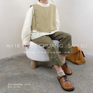 Design liber-montare Minimalist Styllish Casual Solid Color dungat Controlat personalizat supradimensionat 19505 Guler Round Shirt +Waistcoat