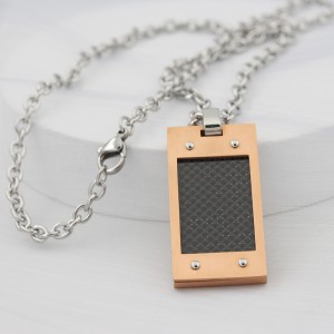 Mens Carbon Fiber Necklace Rose Gold Stil militar Stainless Steel Dog Tag Pendant