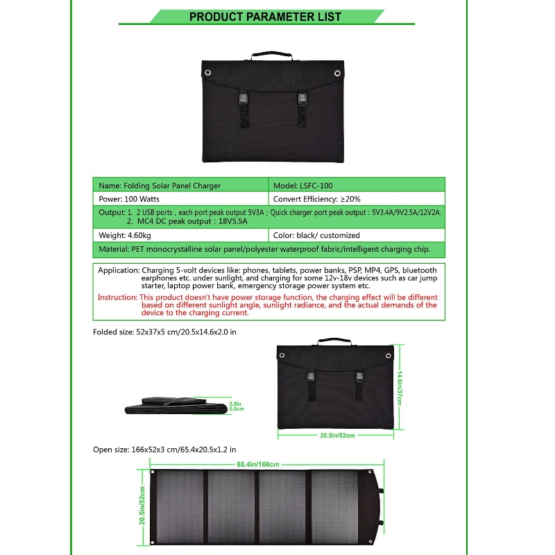 100W Sac Solar pliant