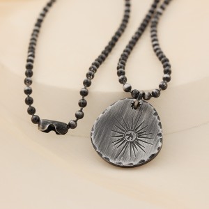 Colier negru antic Strălucitor pandantiv colier rotund din oțel inoxidabil