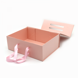 Logo-ul personalizat Imprimat hârtie pliantă Placă Flat Pack Cosmetic Ambalaj Pink magnetice cu mâner