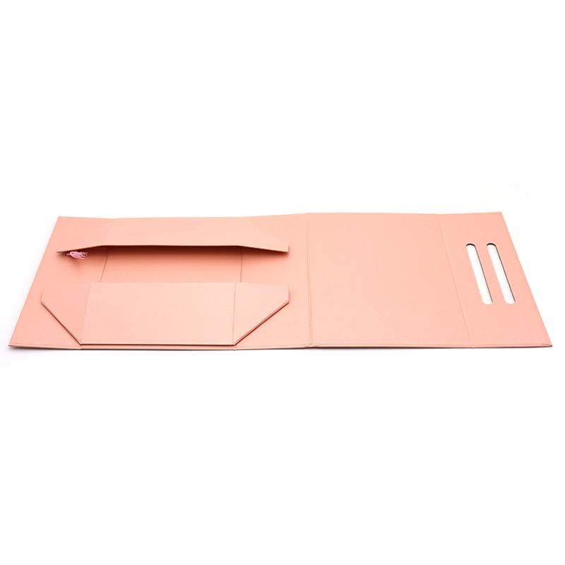 Logo-ul personalizat Imprimat hârtie pliantă Placă Flat Pack Cosmetic Ambalaj Pink magnetice cu mâner