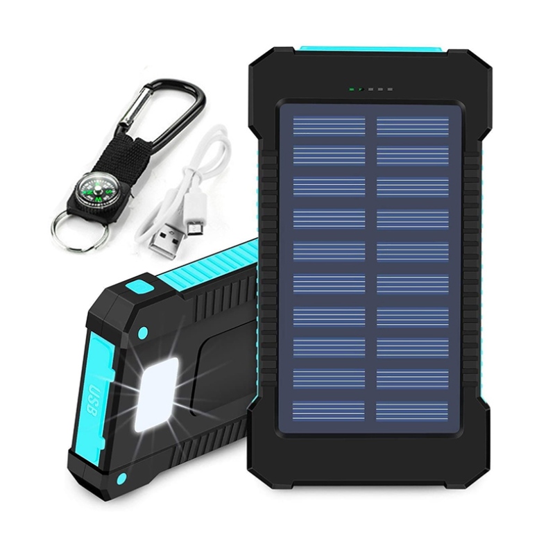 Solar Power Bank Dual USB Power Bank 20000MAH Încărcătorul bateriei impermeabile Panou solar portabil extern cu lumină LED