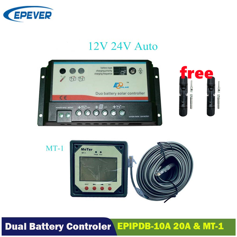 EPEVER DUAL Baterie solară Controler de încărcare solară 10A20A Duo-baterie Regulator cu metru LCD la distanță MT-1 EPIPDB-COMAR