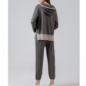 Modă Casual Style Sports Sweater de tricot cu două bucăți Hoodie Set 69053#