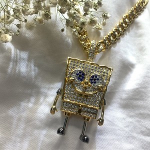 Moda desen animat SpongeBob SquarePants Inalid Zircon Pendant Hip Hop Street Trend Colier