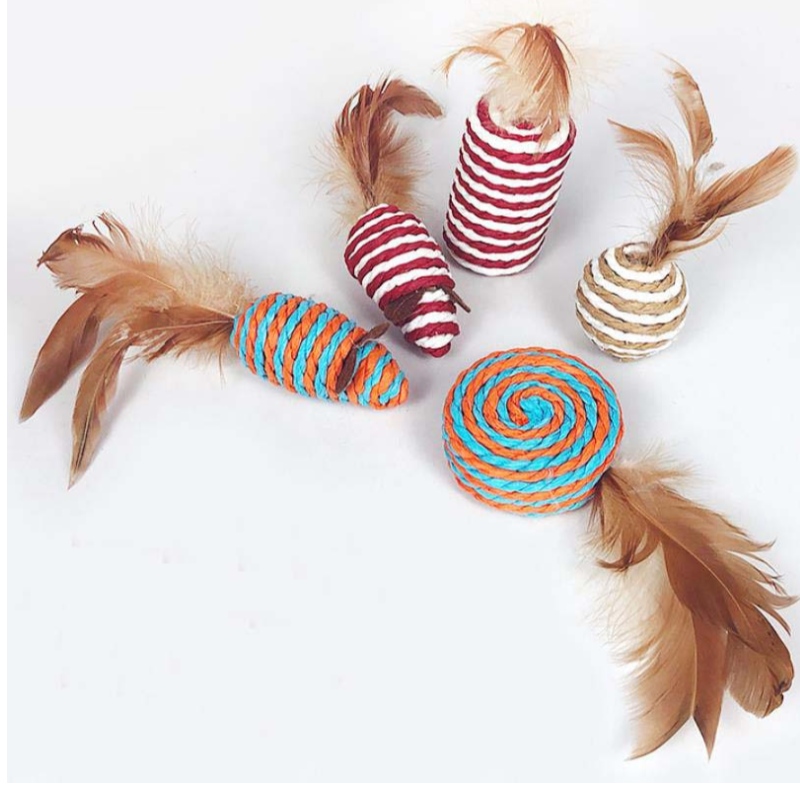 Pet lemn de lemn tija pene amuzant pisica stick combinație pisica jucărie set cutie șapte piese mouse mouse-ul sisal mingea amuzant pisica artefact