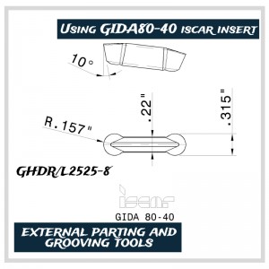 Instrumente de tăiere EMET, Instrumente de cotitură externe, Instrumente externe de despărțire și grooving, în special pentru prelucrarea roților, utilizând ISCAR GIDA80-40 INSERT, GHGR/L2525-8, GHGR/L2525-6