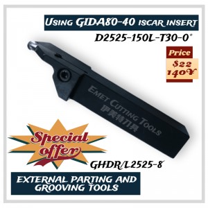 Instrumente de tăiere EMET, Instrumente de cotitură externe, Instrumente externe de despărțire și grooving, în special pentru prelucrarea roților, utilizând ISCAR GIDA80-40 INSERT, GHGR/L2525-8, GHGR/L2525-6