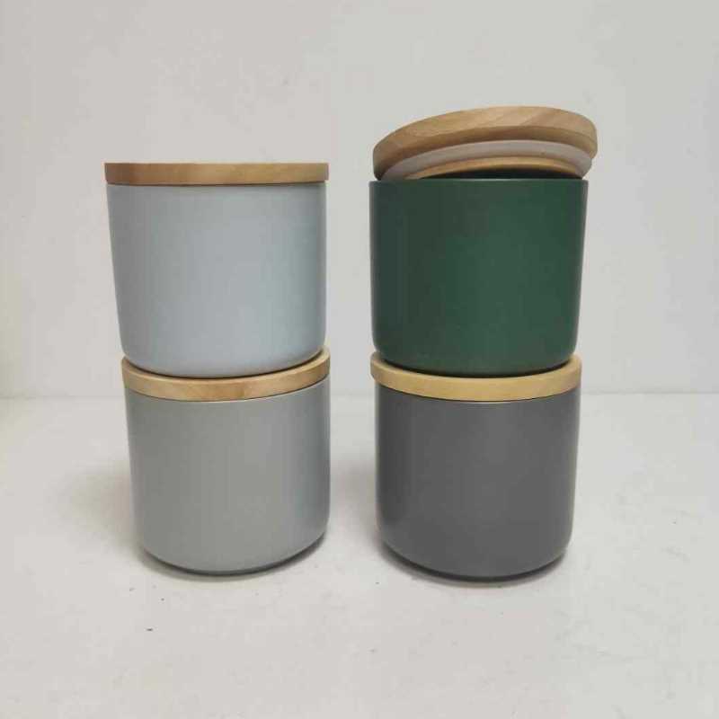 En-gros rotund mic cu capac din lemn ceramică Stoneware Depozitare Canister Jar