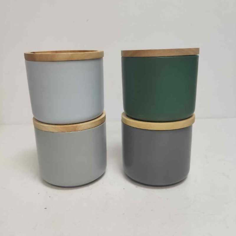 En-gros rotund mic cu capac din lemn ceramică Stoneware Depozitare Canister Jar