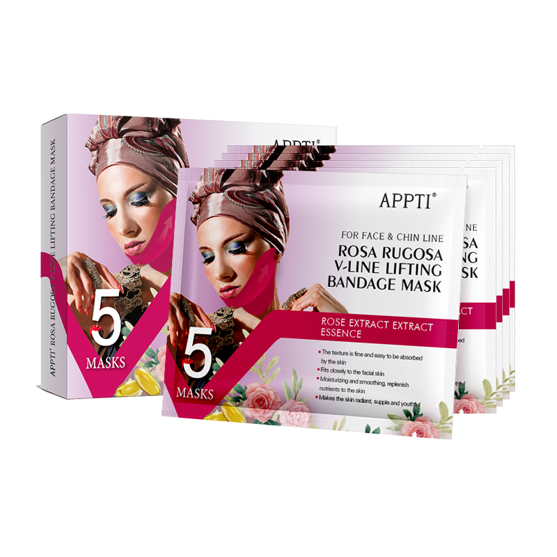 APPTI ROSE RUGOSA V-LINE BACKING MASKE FACE SLIMMING Frumusete Frumusete Dublu Chin Reductor Hidrogel Facial Mască pentru a ridica bărbia și strângeți pielea