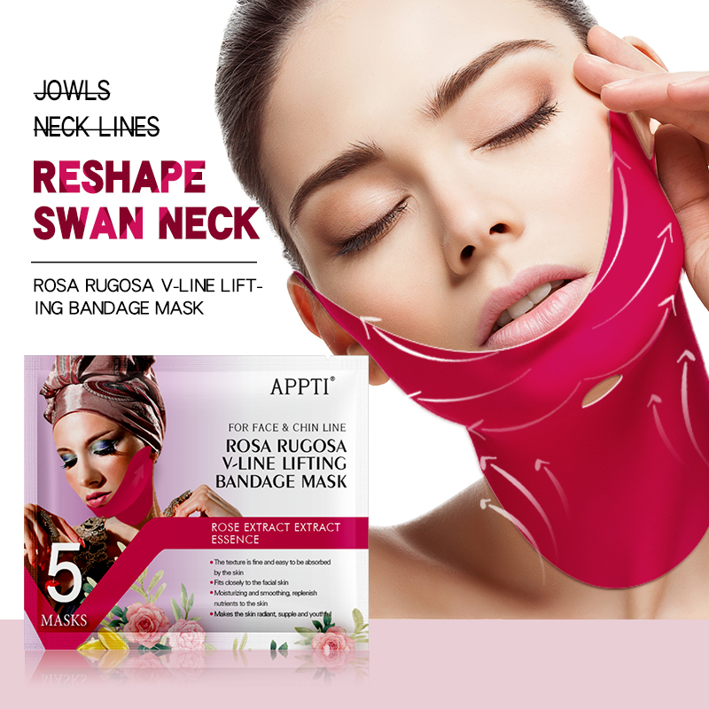 APPTI ROSE RUGOSA V-LINE BACKING MASKE FACE SLIMMING Frumusete Frumusete Dublu Chin Reductor Hidrogel Facial Mască pentru a ridica bărbia și strângeți pielea