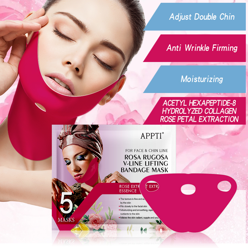 APPTI ROSE RUGOSA V-LINE BACKING MASKE FACE SLIMMING Frumusete Frumusete Dublu Chin Reductor Hidrogel Facial Mască pentru a ridica bărbia și strângeți pielea