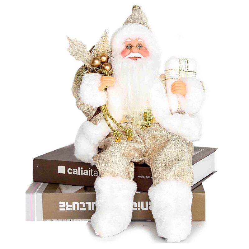 12inch ședinței de aur Santa Claus Figurină cu sac de cadou Frunze și cutie purtând pantofi albi Crăciun decorare de vacanță