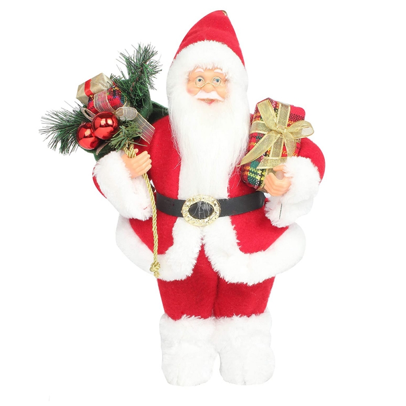 14inch în picioare roșu Crăciun Santa Claus figurine cu cadou cutie de pin acul plastic tradițional ornament decorare de vacanță