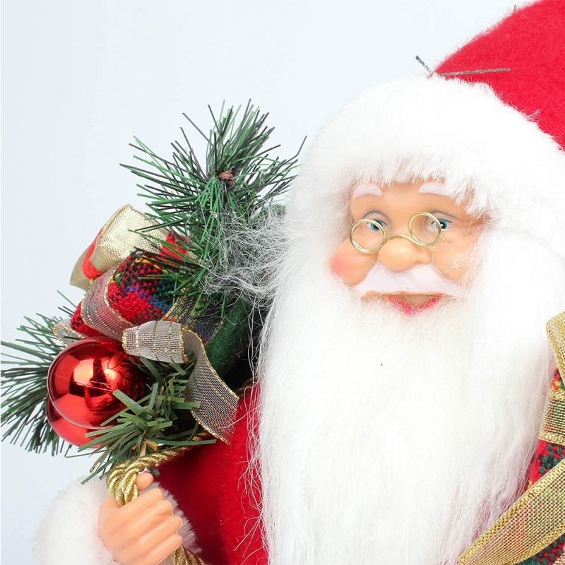 14inch în picioare roșu Crăciun Santa Claus figurine cu cadou cutie de pin acul plastic tradițional ornament decorare de vacanță