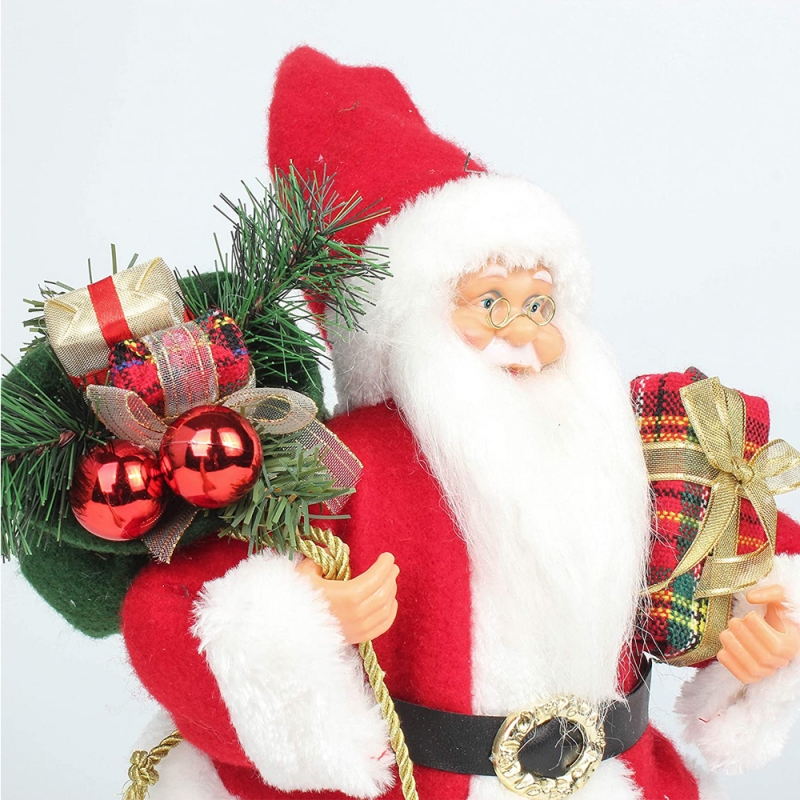 14inch în picioare roșu Crăciun Santa Claus figurine cu cadou cutie de pin acul plastic tradițional ornament decorare de vacanță