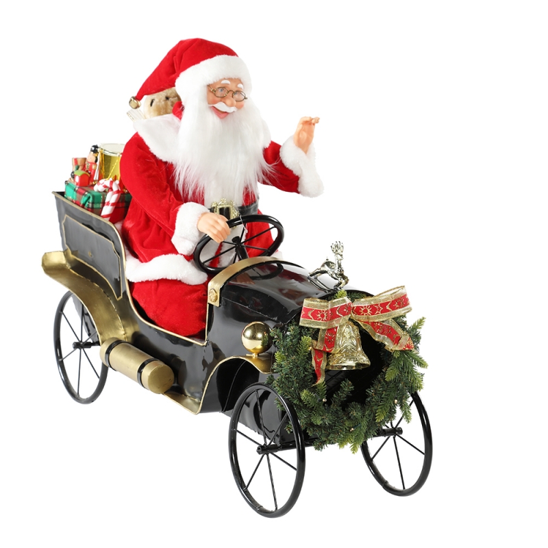 80cm mașină animată de Crăciun Santa Claus cu iluminat ornament muzical decorare de vacanță figurine colecție tradiționale Xmas