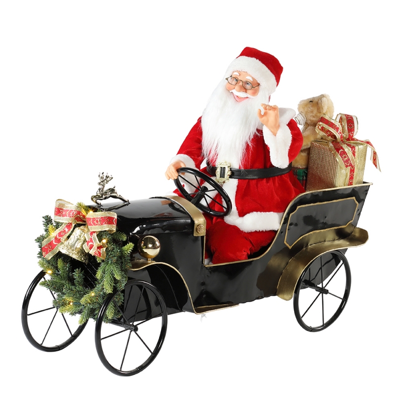 80cm mașină animată de Crăciun Santa Claus cu iluminat ornament muzical decorare de vacanță figurine colecție tradiționale Xmas