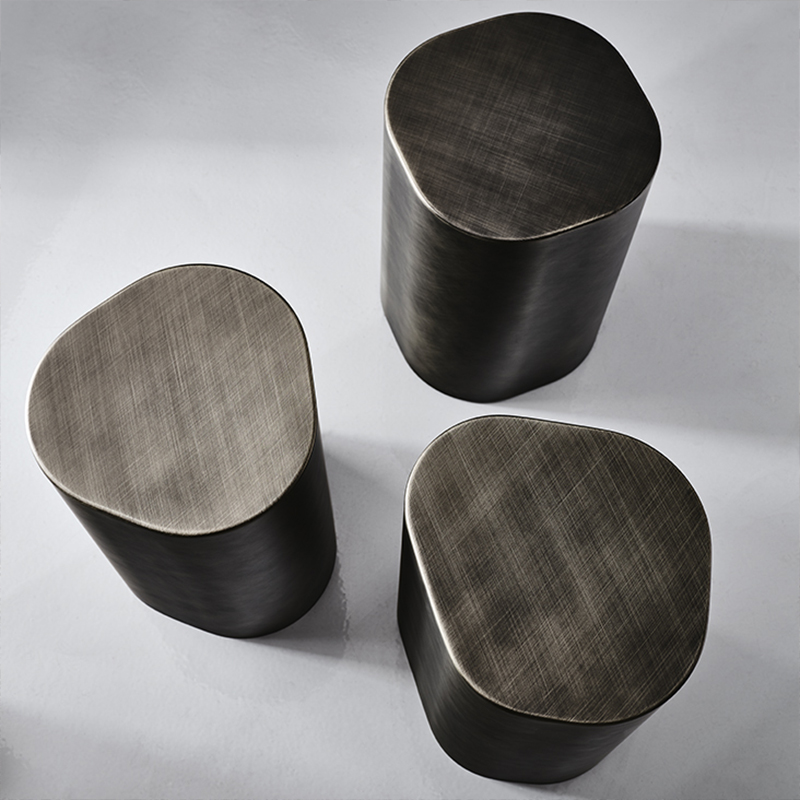 Italiană Design Antique Graphite Steel Cafea de cafea Silver Gold Metal Masa laterală pentru camera de zi modernă