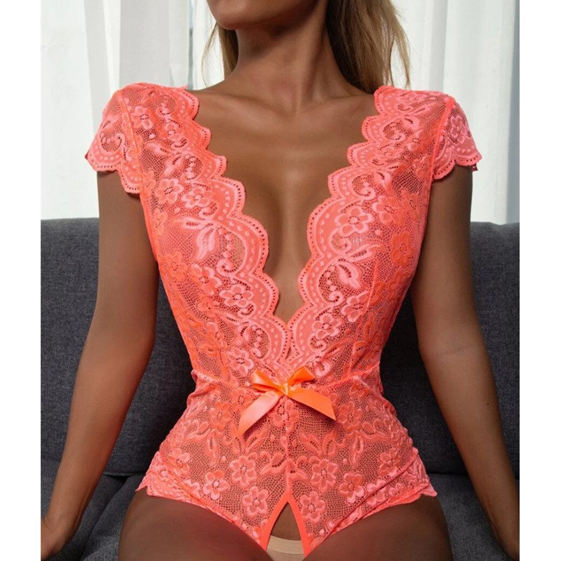 Dropshipping adânc v plonjare lenjerie de o singură bucată dantelă transparentă de îmbrăcăminte de îmbrăcăminte Bodysuit sexy Lenjimile femeilor material spandex/bumbac · Lace de decorare