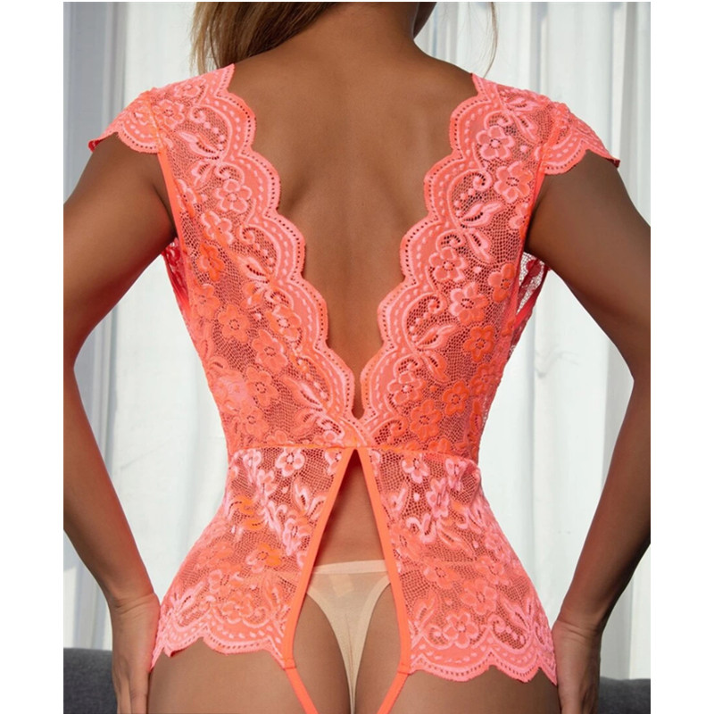 Dropshipping adânc v plonjare lenjerie de o singură bucată dantelă transparentă de îmbrăcăminte de îmbrăcăminte Bodysuit sexy Lenjimile femeilor material spandex/bumbac · Lace de decorare