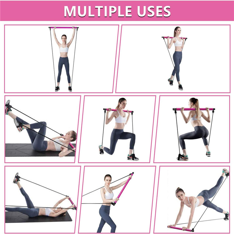Set de bare Pilates, exercițiu portabil de yoga Pilat Stick cu o bandă de rezistență buclă de picior, echipament de fitness