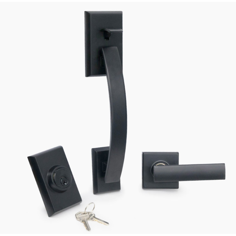 8001 Heavy Duty Intred Front Woor Handleset cu un singur cilindru Deadbolt și Manevră cu manetă Finisaj din bronz frecat