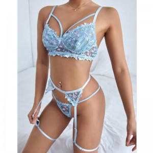 Set de lenjerie de broderie Garter Set Sexy Belt Teddies și Bastierii cu șir sexy G